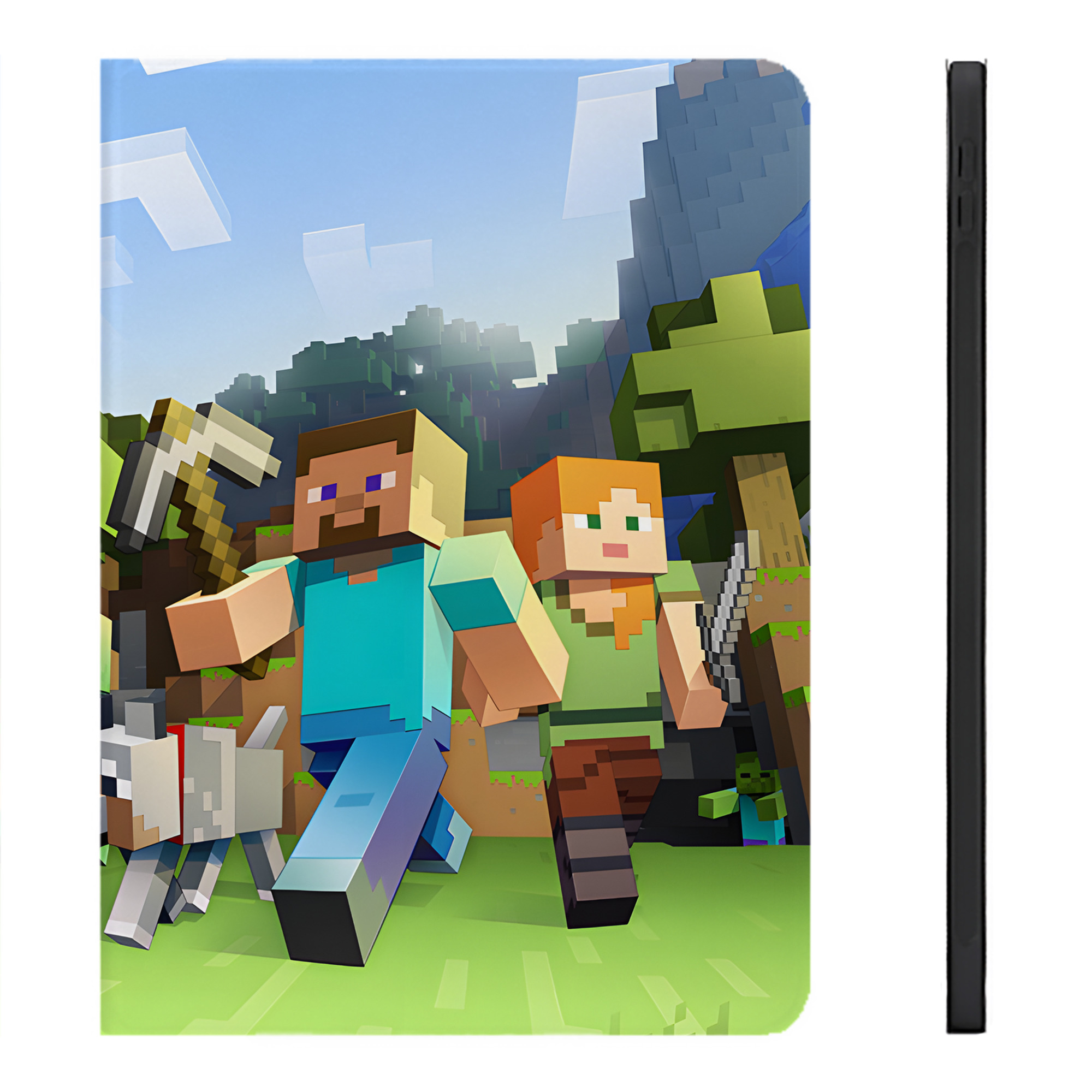 （画像用） マインクラフト ブロックの世界 Minecraft MC Block world IPadケース ペンホルダー付き ブックスタイルデザイン